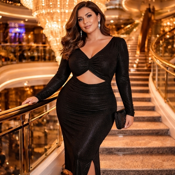Eloquii Dresses & Skirts - 🖤 Eloquii Black Metallic Cutout Midi Dress Size 28